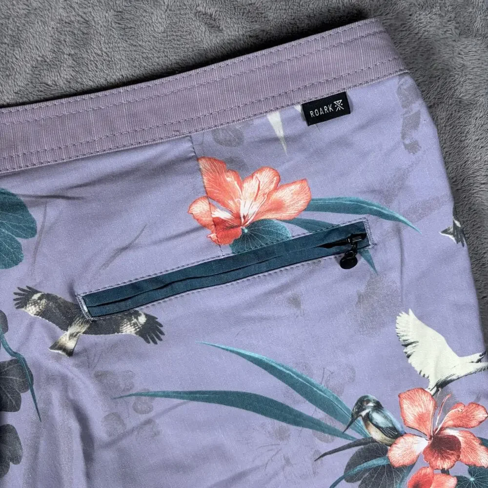 Roark Bauhinia Chiller Scallop Boardshorts Men’s Size 38 Indigo Floral NWT